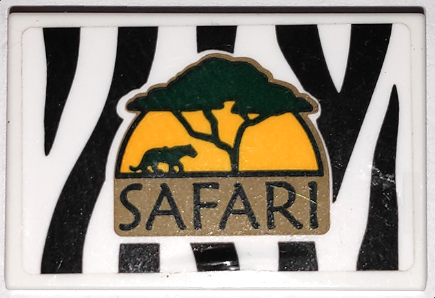Lego Tile 2 x 3 with Black Zebra Stripes Camouflage and Dark Green "SAFARI", Tree, and Tiger Silhouette Pattern (Sticker) - Set 60267 / White