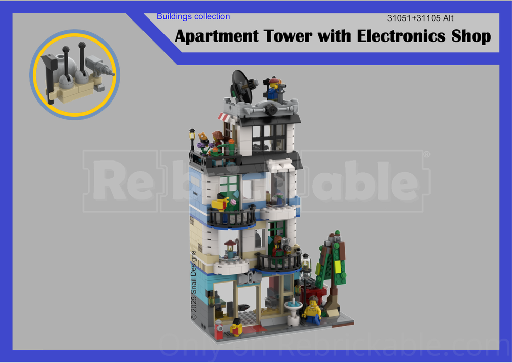 Lego Apartment Tower with Electronics Shop