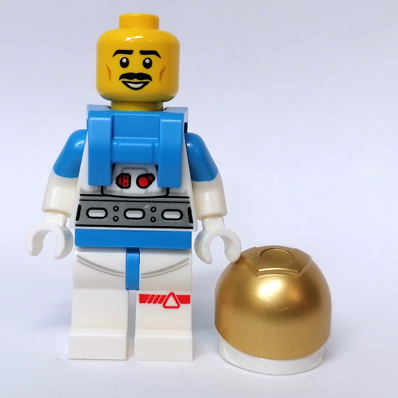 Lego Astronaut, Male, White Suit, Gold Visor, Moustache