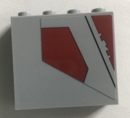 Lego Panel 1 x 4 x 3 with Side Supports - Hollow Studs with Black Line and Dark Red Pattern Model Right Side (Sticker) - Set 75157 / Light Bluish Gray