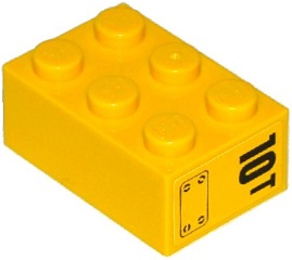 Lego Brick 2 x 3 with '10T' and Hatch Pattern on End Model Right Side (Sticker) - Set 60076 / Yellow
