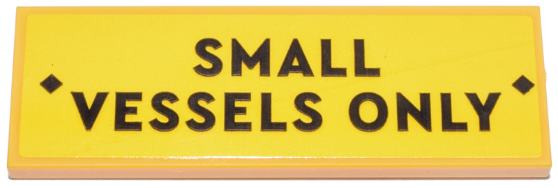 Lego Tile 2 x 6 with Black 'SMALL VESSELS ONLY' and Diamonds Pattern (Sticker) - Set 910040 / Bright Light Orange