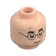 Lego Minifig Head Harry Potter, Thick Black Eyebrows, Glasses, Lightning Scar, Neutral / Lime Eyes, Angry Scowl