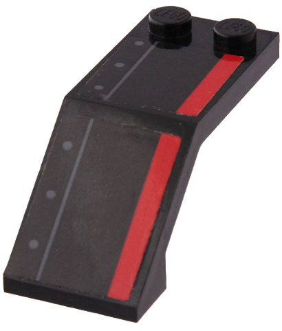 Lego Windscreen 5 x 2 x 1 2/3 with Red Stripe, Dark Bluish Gray Line and Rivets Pattern Model Left Side (Stickers) - Set 70917 / Black