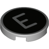 Lego Tile Round 2 x 2 with 'E' on Black Background Print / Light Bluish Gray