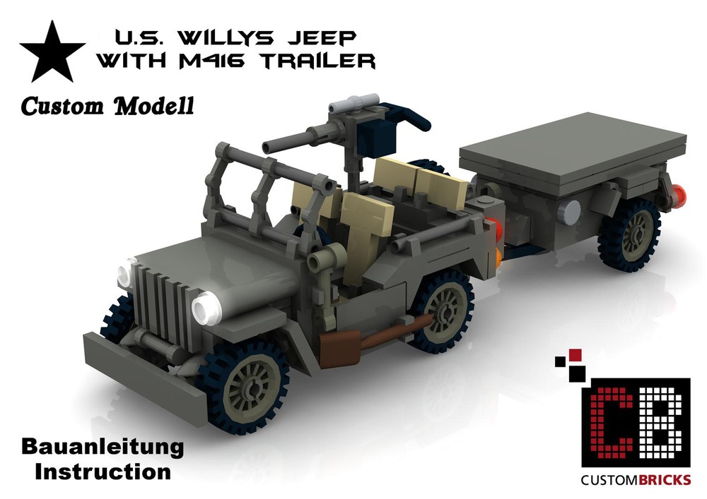 Lego Custom WW2 U.S. MB Willys Jeep with M416 Trailer