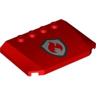 Lego Brick Wedged, Curved Triple 4 x 6 x 2/3 with 4 Studs with Red Flames on Silver Shield Print [Fire Fighters] / Red