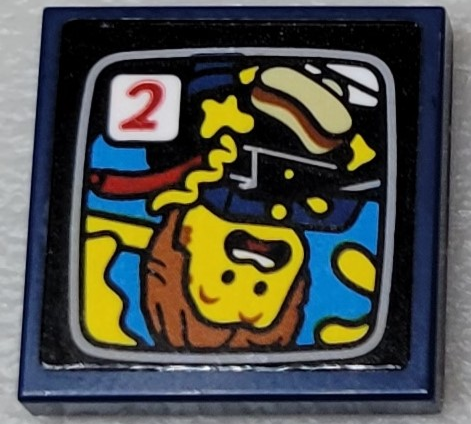 Lego Tile 2 x 2 with TV Screen with Upside Down Male Minifigure, Hot Dog and Red Number 2 Pattern (Sticker) - Set 10303