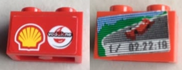 Lego Brick 1 x 2 with Screen, Car and '1/ 02:22:18' Lap Time on One Side and Shell/Vodafone Logo on Reverse Pattern (Stickers) - Set 8144-1