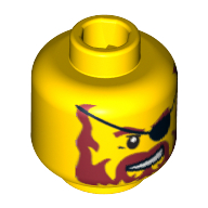 Lego Minifig Head Captain Brickbeard, Beard Red-Brown, Sneer, Eyepatch Print / Yellow