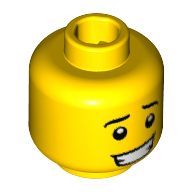 Lego Minifig Head, Eyebrows, White Pupils, Crooked Open Smile with Teeth Print