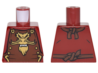 Lego Torso Ninjago Reddish Brown Armor with Ties, Gold Buckles and Dragon Head Emblem Pattern / Dark Red