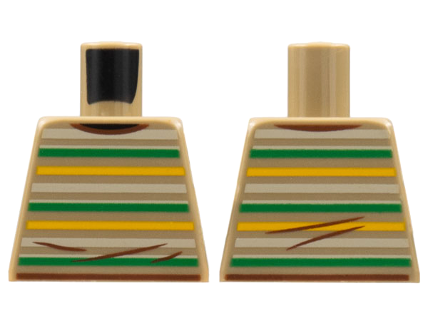 Lego Torso Sweater with Bright Light Orange, Green, and Tan Stripes, Reddish Brown Hems and Wrinkles Pattern / Dark Tan