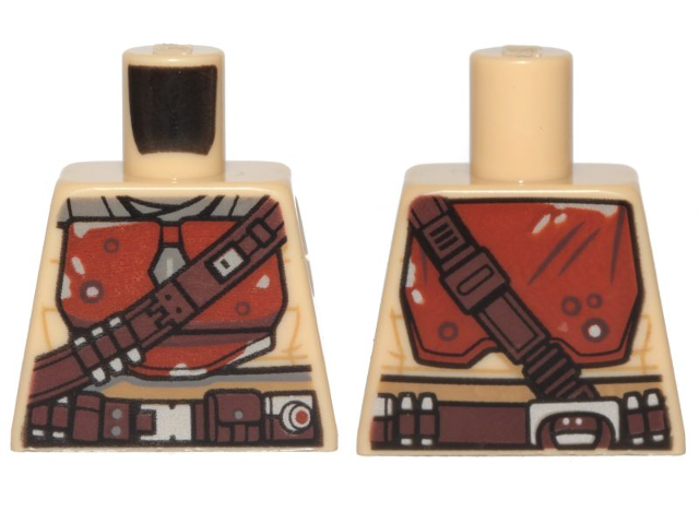 Lego Torso SW Mandalorian Armor Dark Orange Plates with Dark Brown Bandolier and Utility Belt Pattern / Tan