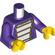 Lego Torso, Marching Band Uniform, White Front, Gold Decorations Print, Dark Purple Arms, Yellow Hands / Dark Purple