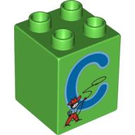 Lego Duplo Brick 2 x 2 x 2 with 'C' and Cowboy Print