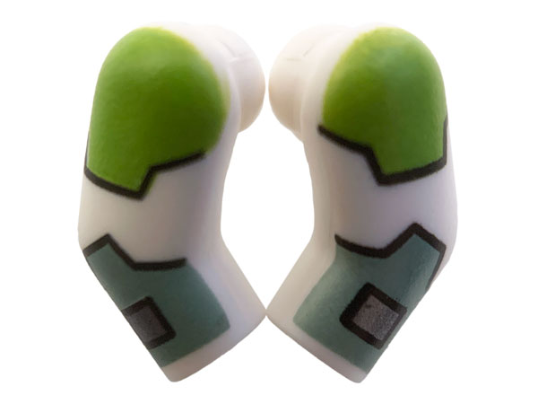 Lego Arm, (Matching Left and Right) Pair with Lime and Sand Green Armor Pattern / White