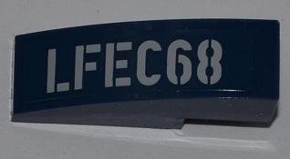 Lego Slope, Curved 3 x 1 with 'LFEC68' Pattern Model Right Side (Sticker) - Set 6867 / Dark Blue