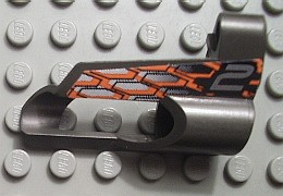 Lego Technic, Panel Fairing # 5 Small Short, Large Hole, Side A with Silver Number 2, Black and Orange Hexagons Pattern (Sticker) - Set 8468
