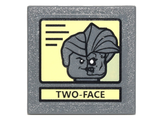 Lego Road Sign 2 x 2 Square with Clip with Black Lines, 'TWO-FACE', and Portrait on Bright Light Yellow Background Pattern (Sticker) - Set 10937