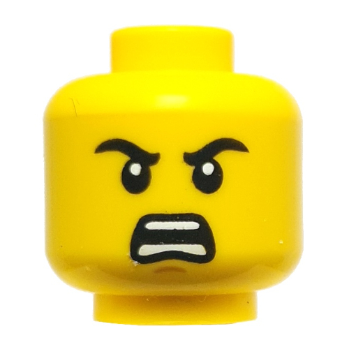 Lego Minifig Head Young Wu, Black Eyebrows, Lopsided Smile / Angry Scream