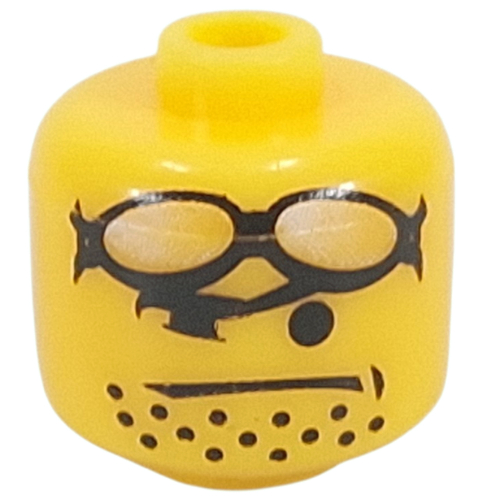 Lego Pen Bead, Round Large, Curved Edges / Cylinder with Minifig Head with Black Glasses, Stubbles print