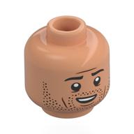 Lego Minifig Head Ian Malcolm, Black Eyebrows, Stubbles, Open Mouth Smile / Scared