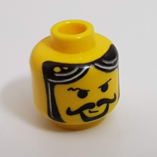 Lego Minifig Head Knight, Moustache Curly, Gray Streaks in Hair Print [Blocked Open Stud]