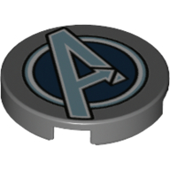 Lego Tile Round 2 x 2 with 'A' Avengers Symbol Print / Dark Bluish Gray