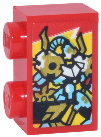 Lego Brick 1 x 2 with White, Medium Azure and Gold Jay's Titan Mech and Ninjago Logogram Letter J Pattern (Sticker) - Set 71837