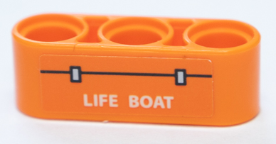 Lego Technic, Liftarm Thick 1 x 3 with White 'LIFE BOAT' Pattern (Sticker) - Set 42064 / Orange
