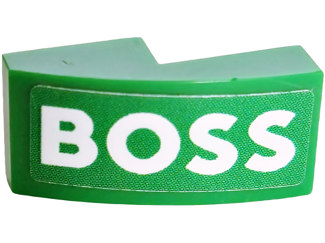 Lego Slope, Curved 2 x 1 x 2/3 with White 'BOSS' Pattern Model Right Side (Sticker) - Set 42240