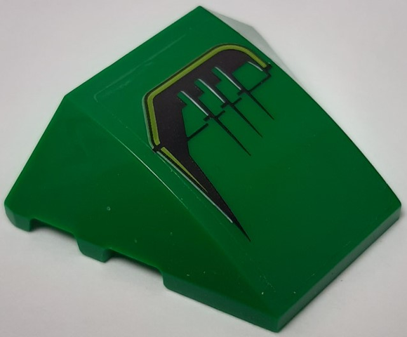 Lego Wedge 4 x 3 Triple Curved No Studs with Black and Yellow Vent Pattern Model Left Side (Sticker) - Set 70641 / Green