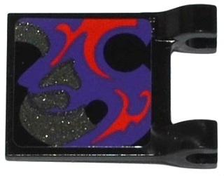 Lego Flag 2 x 2 Square with Flat Edge with Dark Purple, Dark Silver, and Red Swirls Pattern on Both Sides Top (Stickers) - Set 70728