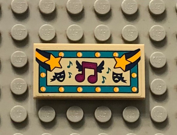 Lego Tile 2 x 4 with Theater Stars and Music Notes Pattern (Sticker) - Set 41334 / Tan