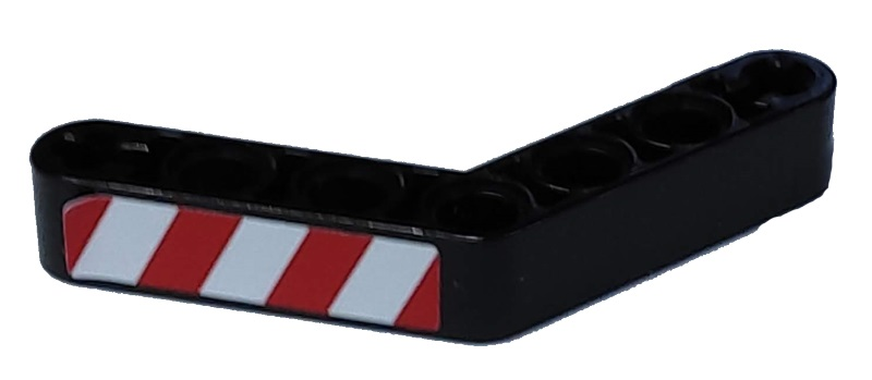 Lego Technic, Liftarm, Modified Bent Thick 1 x 7 (4 - 4) with Red and White Danger Stripes Pattern Model Right Side (Sticker) - Set 8292