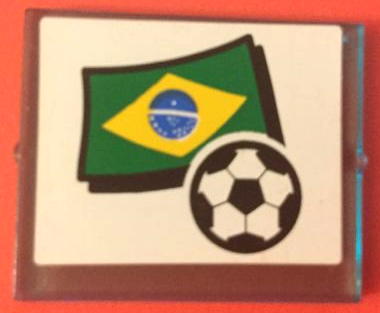 Lego Glass for Window 1 x 4 x 3 with Flag of Brazil and Soccer Ball on White Background Pattern (Sticker) - Set 3411 / Trans-Light Blue