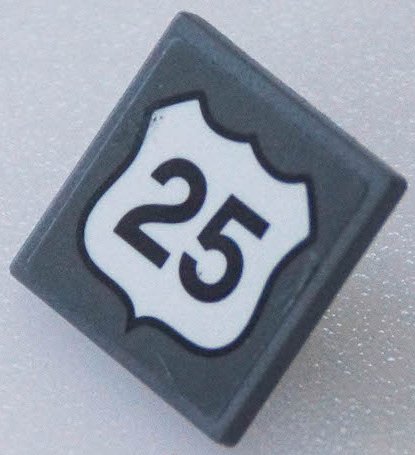 Lego Road Sign 2 x 2 Square with Open O Clip with Black Route Number 25 Pattern (Sticker) - Set 76057