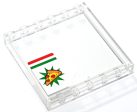 Lego Panel 1 x 6 x 5 with Red and Green Stripes and Pepperoni Pizza Slice on Starburst Pattern (Sticker) - Set 60292 / Trans-Clear