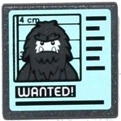 Lego Road Sign 2 x 2 Square with Open O Clip with Hairy Minifigure Mugshot and 'WANTED!' on Computer Screen Pattern (Sticker) - Set 60069 / Dark Bluish Gray