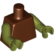 Lego Torso, Olive Green Arms, Olive Green Hands [Plain] / Reddish Brown