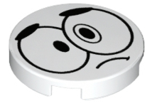 Lego Tile, Round 2 x 2 with Bottom Stud Holder with Black Large Sad Eyes, Eyebrows and Frown (Nixel Face) Pattern