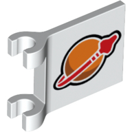 Lego Flag 2 x 2 Square, Flared Clip Edge [Thick Clips] with Classic Space Logo Print / White