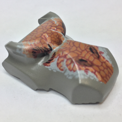 Lego Animal Body Part, Dinosaur, Spinosaurus Head with Dark Orange and Light Gray Scales / Dark Gray