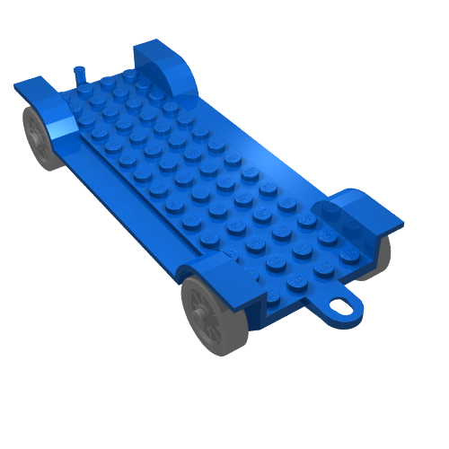 Lego Fabuland, Vehicle Base, Car Chassis 14 x 6.5 with Tow-Hook and Light-Gray Wheels / Blue