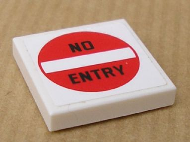 Lego Tile 2 x 2 with 'NO ENTRY' Pattern (Sticker) - Set 8147