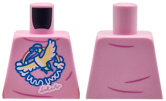 Lego Torso Female Shirt with Blue, Yellow and White Bird, Rainbow, and Writing, Dark Pink Creases Pattern / Bright Pink