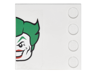 Lego Tile, Modified 4 x 4 with Studs on Edge with Half The Joker Head Pattern Model Left Side (Sticker) - Set 6857 / White