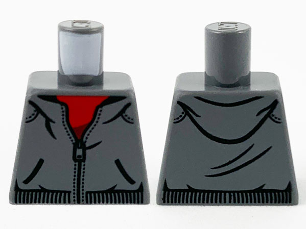 Lego Torso Dark Bluish Gray Hoodie, Red Shirt and Zipper Pattern / Dark Bluish Gray