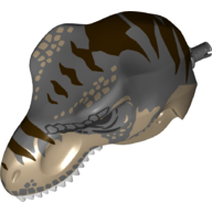Lego Animal Body Part, Dinosaur, Tyrannosaurus Rex Head with Pin, Light Bluish Grey Teeth, Dark Bluish Gray Top and Dark Brown Stripes Print